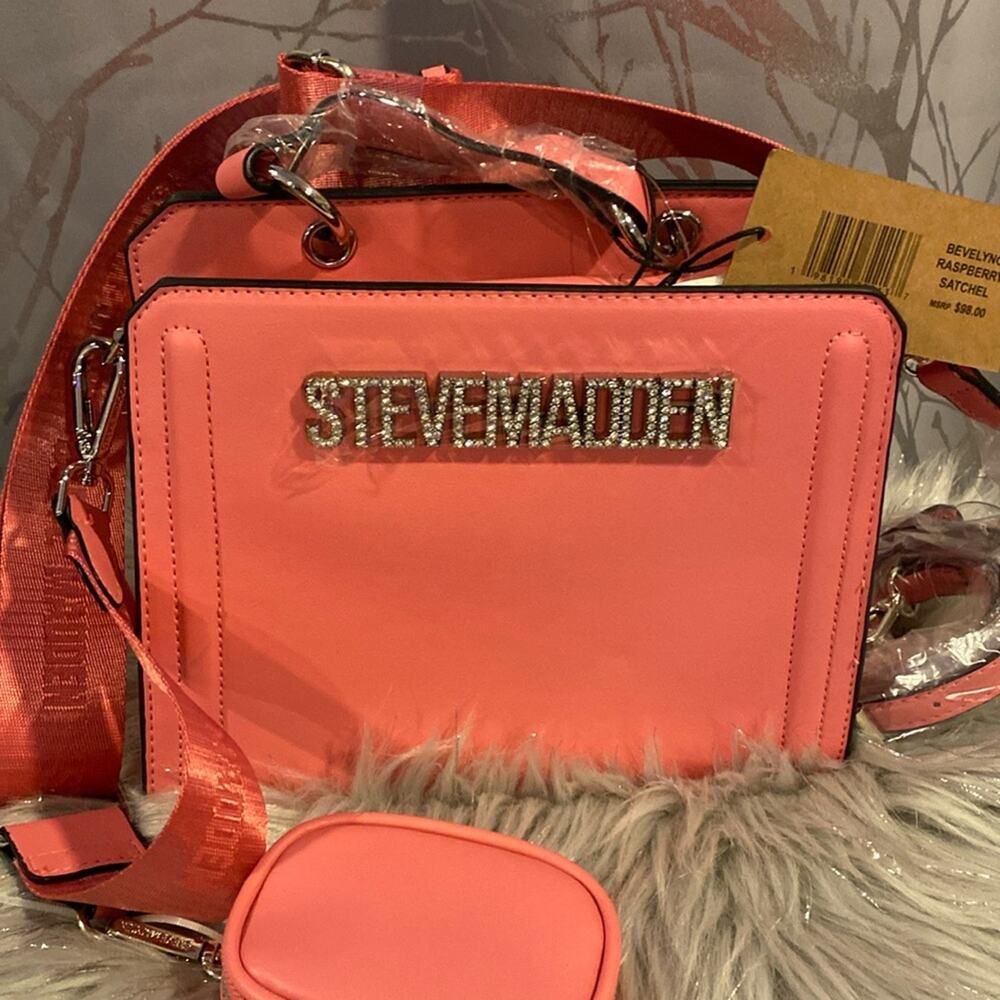BNWT STEVE MADDEN BEVELYNG Rhinestone Satchel in Raspberry Pink